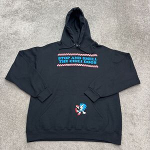 Sonic The Hedgehog SEGA Graphic Hoodie Pullover Sweatshirt Large Black Fleece